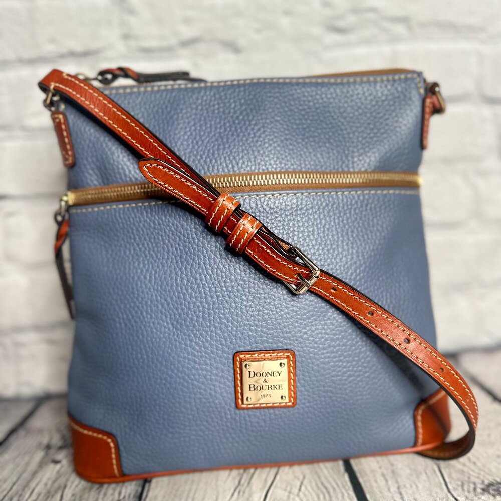 SOLD - Dooney & Bourke Pebble Grain Leather Letter Carrier Crossbody Bag Blue